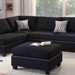New Black Or Gray Sectional And Ottoman Sofa Couch 