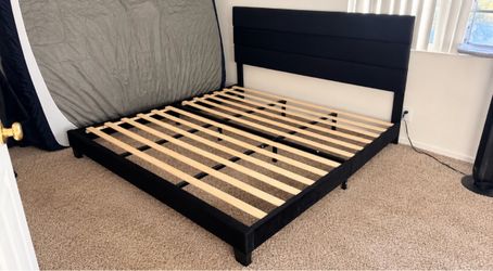 King Size Black Upholstered Bed Frame with Headboard