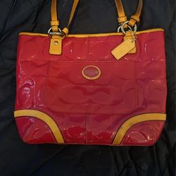 Coach Handbag Pink Leather Monogram 
