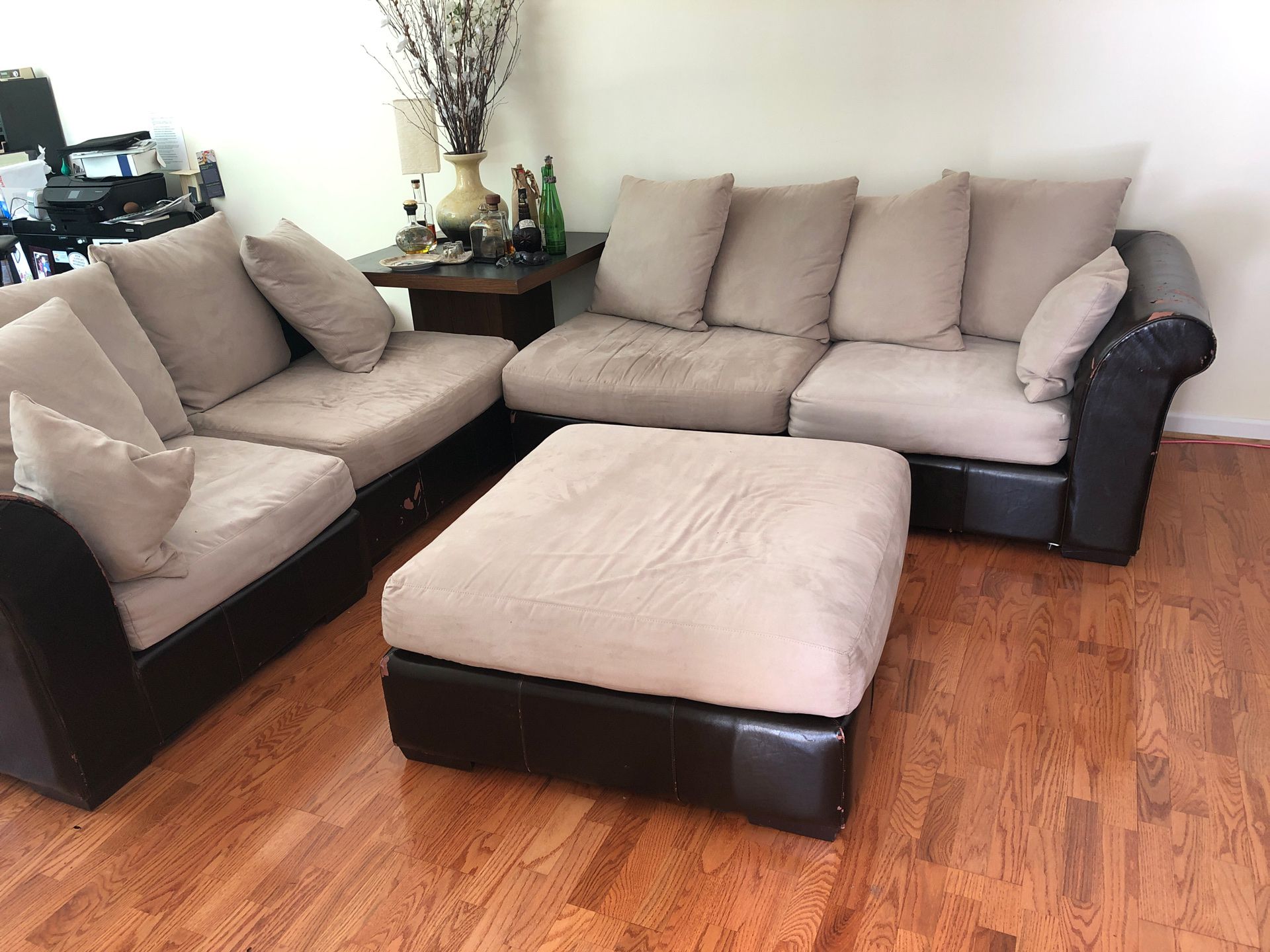 5 Pc Sectional Couch, Cloth & Leather