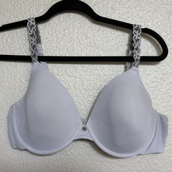 Natori Pure Luxe Full Coverage T-Shirt Bra 38C Gray Underwire Lace Strap 732080