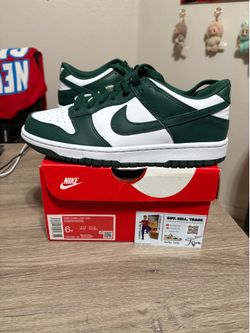 Size 6Y / 7.5W - Nike Dunk Low GS Michigan State white Green