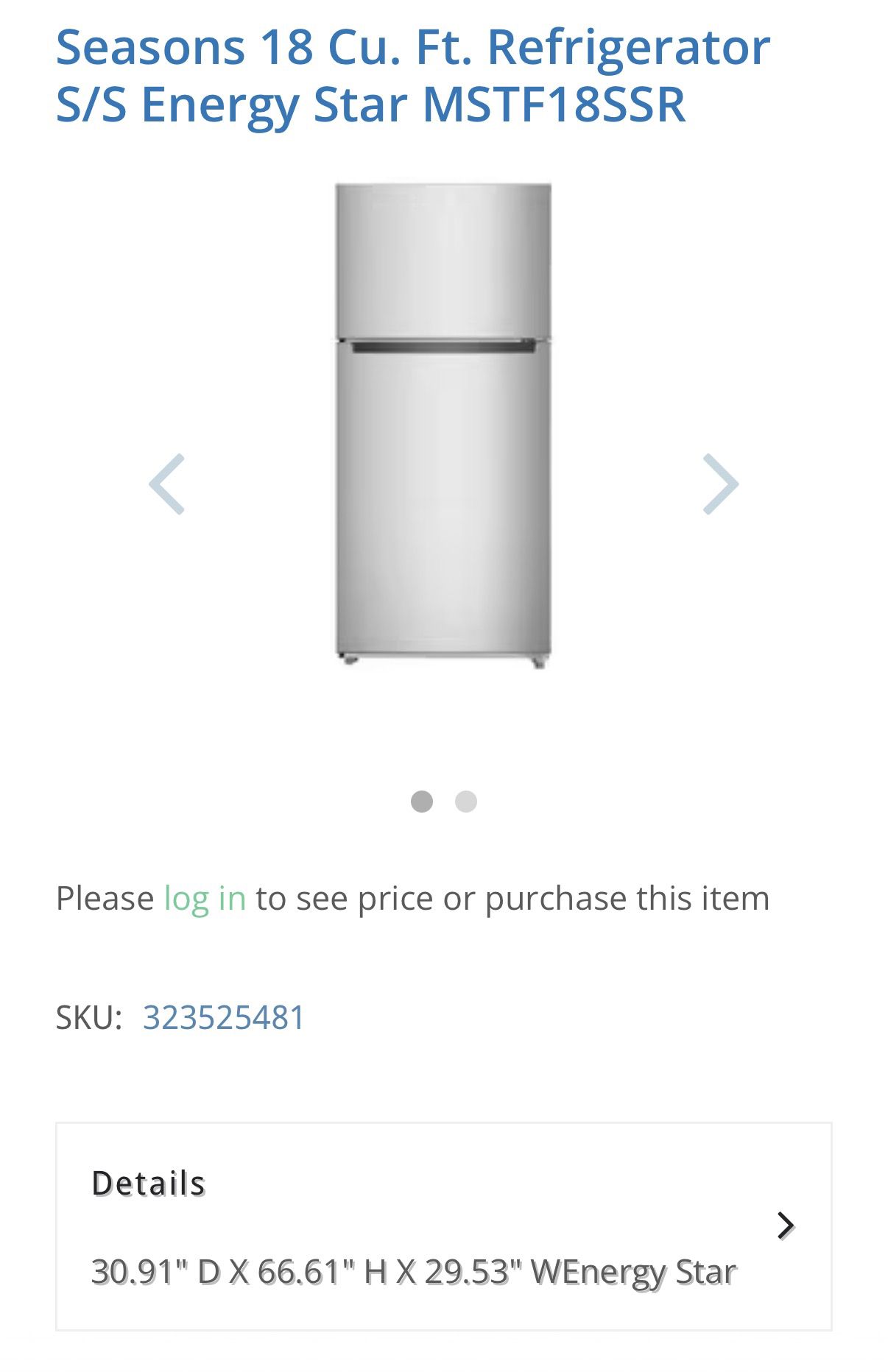 Seasons 18 cu. ft. Refrigerator Stainless Steel Energy Star