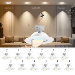 bulbeats 6 inch LED Downlight and Gimbal LED Recessed Light Retrofit, 1200LM 12W=120W HID Replaced Angled Can Light, 3000K/4000K/5000K Selectable Gimb