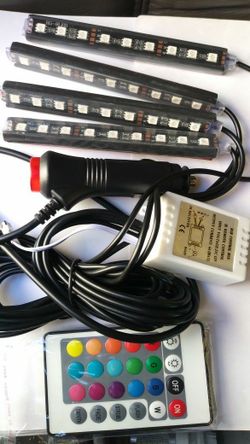 Car RGB LED Strip 4*9pcs SMD 5050 10W Car Interior Decorative Atmosphere Strip Auto RGB Pathway Floor Light Remote Control 12V