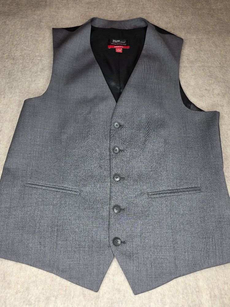 Awearness Kenneth Cole Suit Vest Wool Blend Large Gray Casual 5 Buttons Tieback