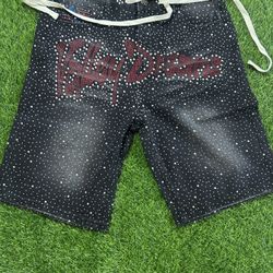 Vally Rhinestone Crystal Denim Jorts Size L