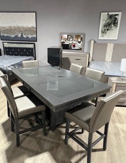 Beautiful Glass Top Tables - Marble - 6 Chairs - Dining Room Furniture - Same Day Delivery