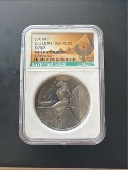 Priced to sell! SEKHMET 2oz Ultra High Relief Silver MS 69 Antiqued!