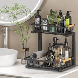 300078) Sink Organizer Storage , 2 Tier Slide Out Height Adjustable Pull Out Cabinet Organize