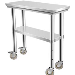 30" x 12" x 34" Food Prep Stainless Steel Table commercial Workbench, Adjustable Under Shelf, Caster