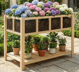 Raised Garden Bed Planter - with Storage Shelf - 43.7 x 23.2 x 30.7 in