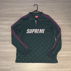 Supreme Forest Green Star Half-Zip Pullover with Purple Stripes