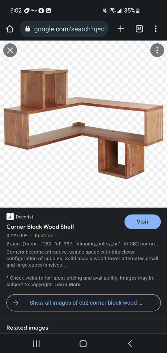 corner block wood shelf Cb2