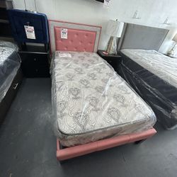 Twin Size Bed Frame Faux Leather 