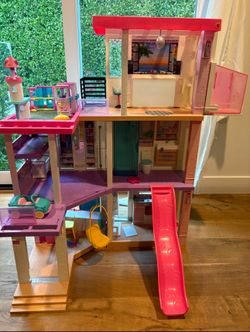 Like New Barbie Dream Doll House With Elevator  In Excellent Shape With Furniture , Car , And Accessories 