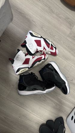 Jordan IV Carmine and Jordan XI Space Jam size 13