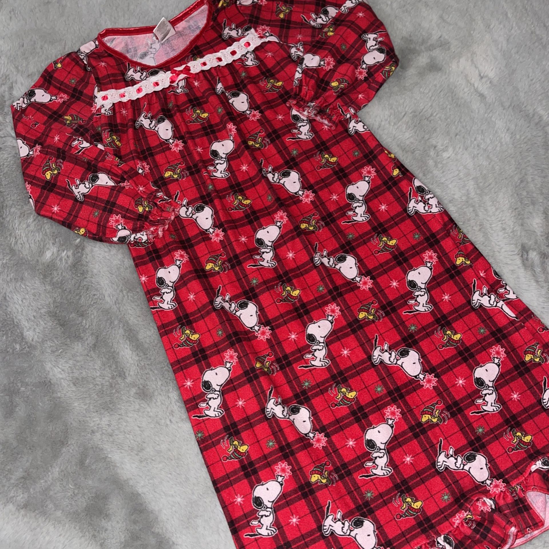 Snoopy Peanuts Christmas Holiday Night Gown Sz 5/6Y