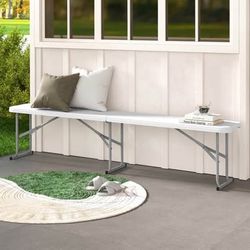 6ft Folding Bench – White Plastic Event Seating, Halloween Party, Fold-in-Half