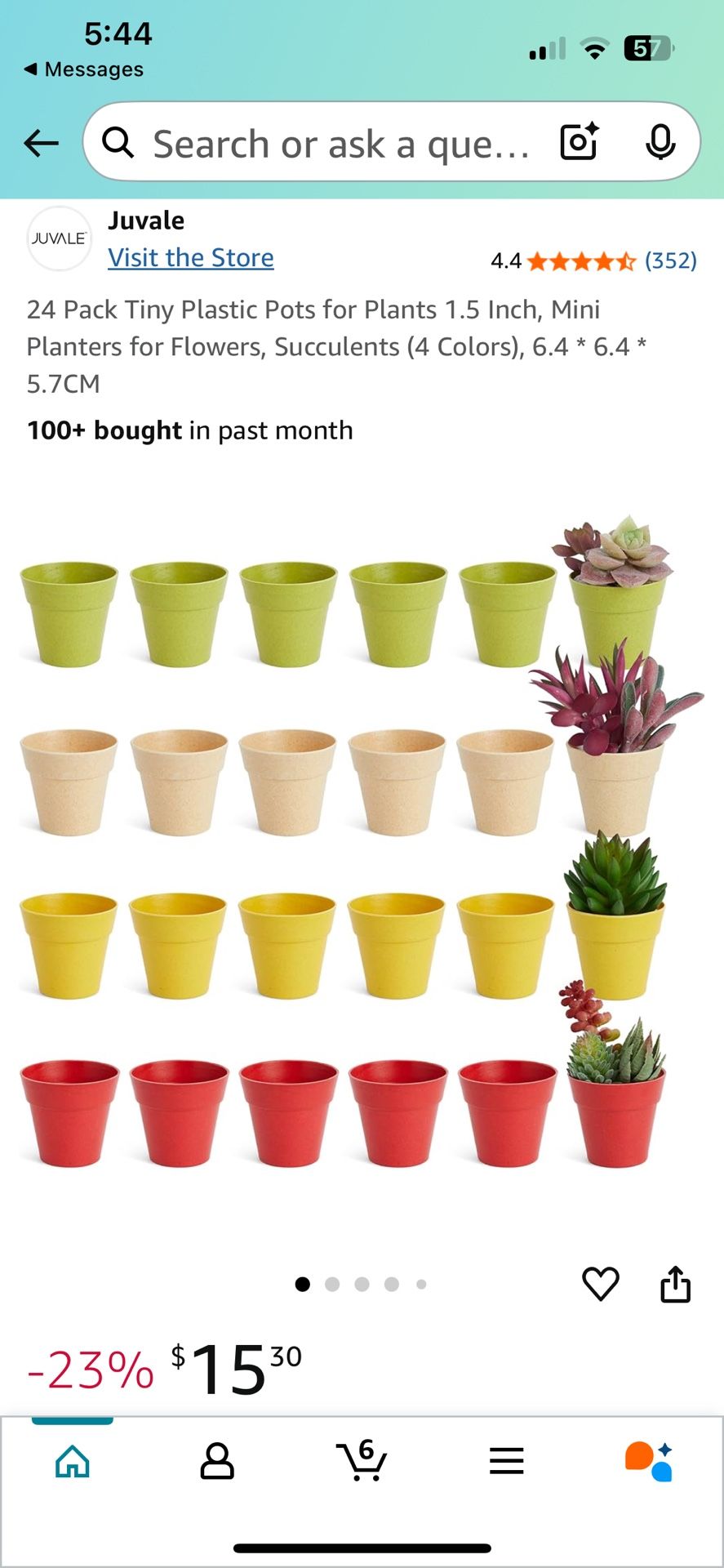 24-Pk. Tiny Plastic Pots for Plants 1.5 Inches, Mini Planters for Flowers and/or Succulents in 4 Colors