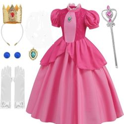 Mooedcoe Pink Princess Costume Girls Toddlers, Kids Cosplay Princess Dresses with Accessories Pink Princess Birthday Dress Up