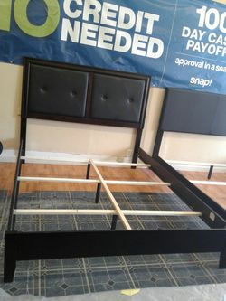 Queen bed frame wood and leather