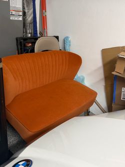 Orange Velvet Channel Tufted Accent Chair