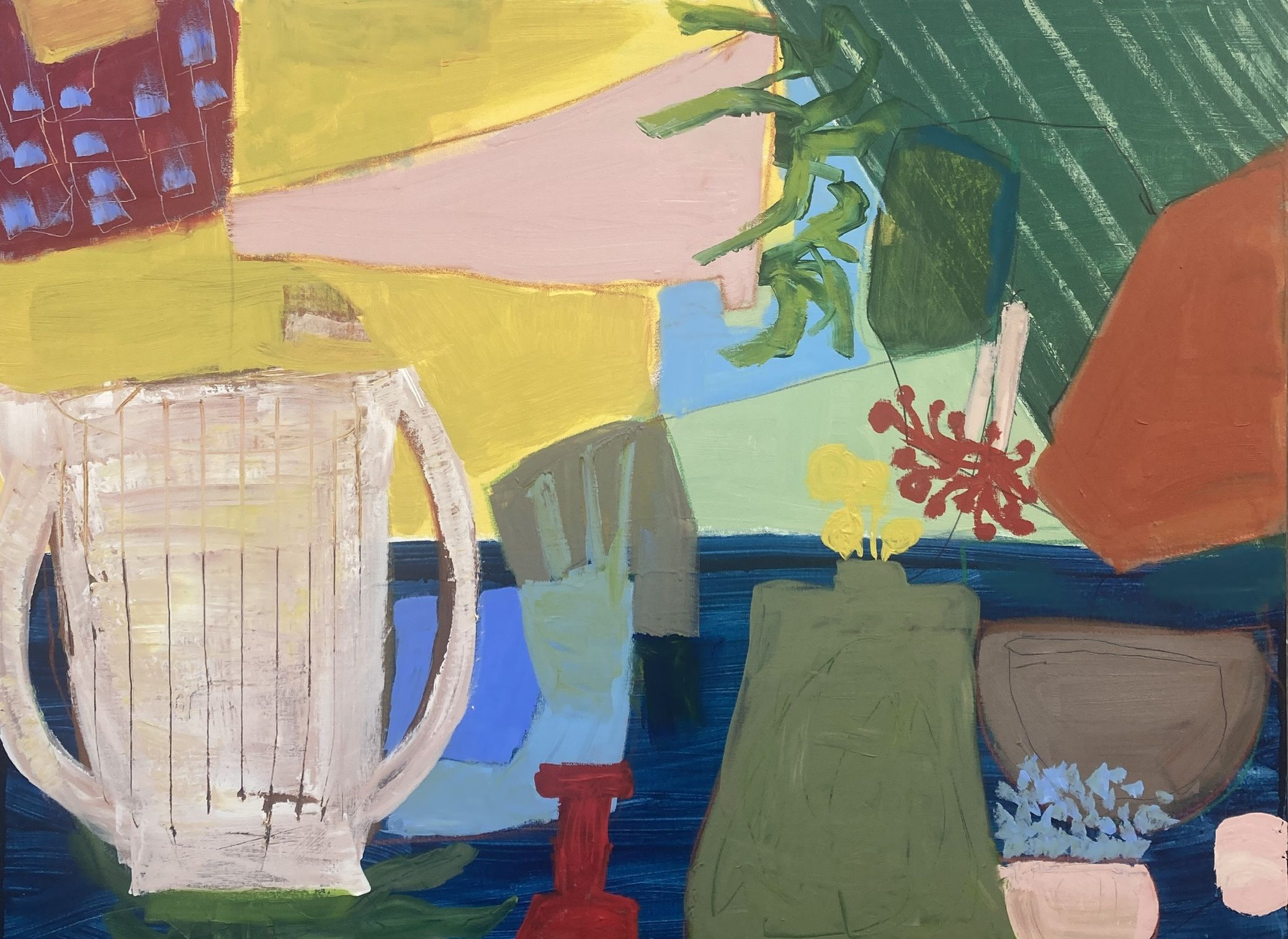 Large Acrylic - Oil Pastel Painting On Canvas  