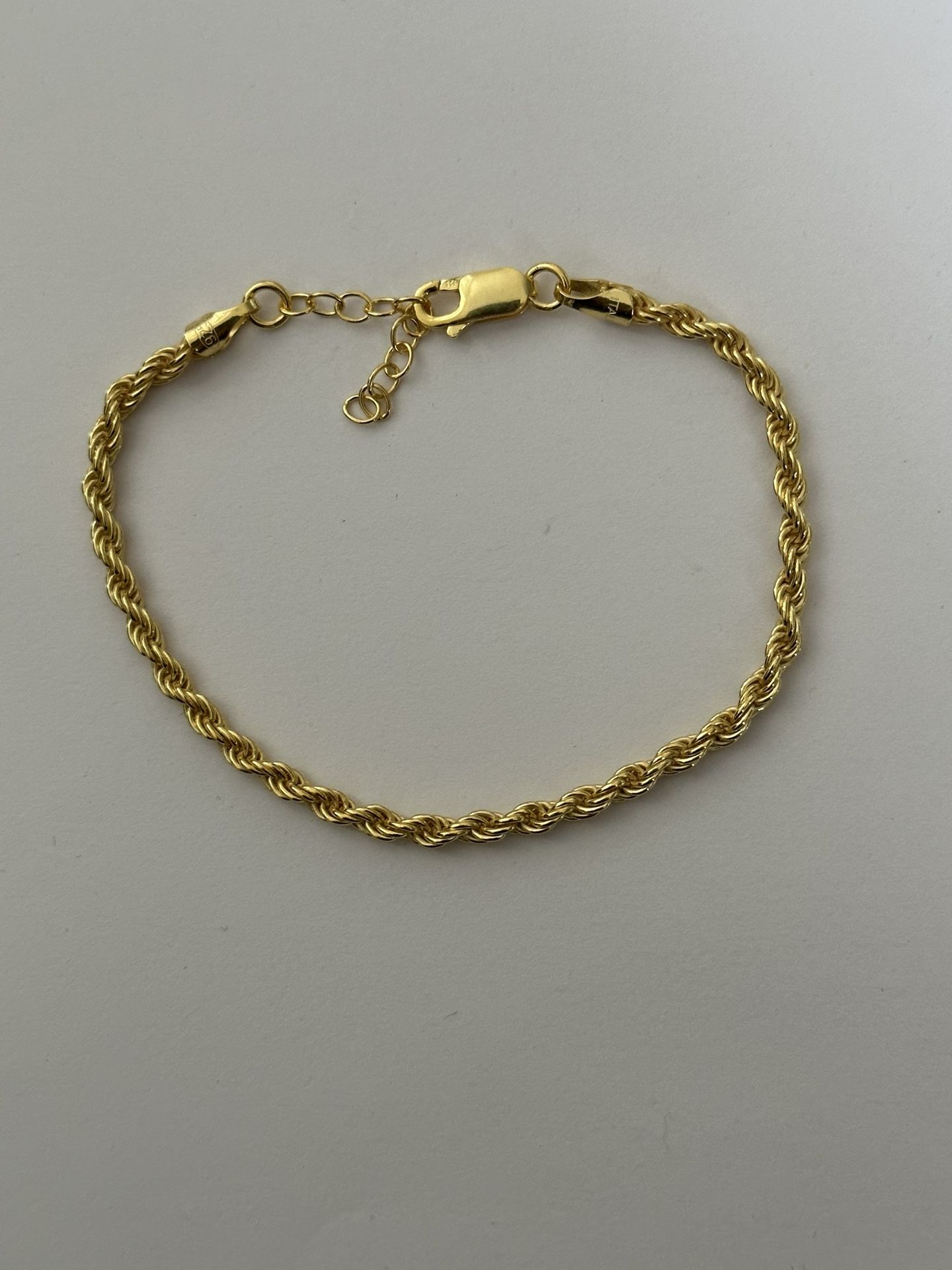Rope chain 925 silver bracelet unisex 18k yellow gold plated