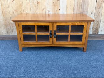 Mission Style Oak TV Stand and Media Console with Glass Doors