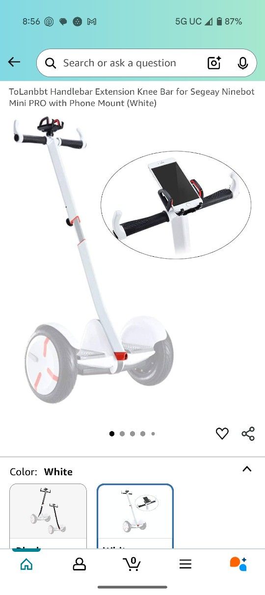 ToLanbbt Handlebar Extension Knee Bar for Segeay Ninebot Mini PRO with Phone Mount (White)