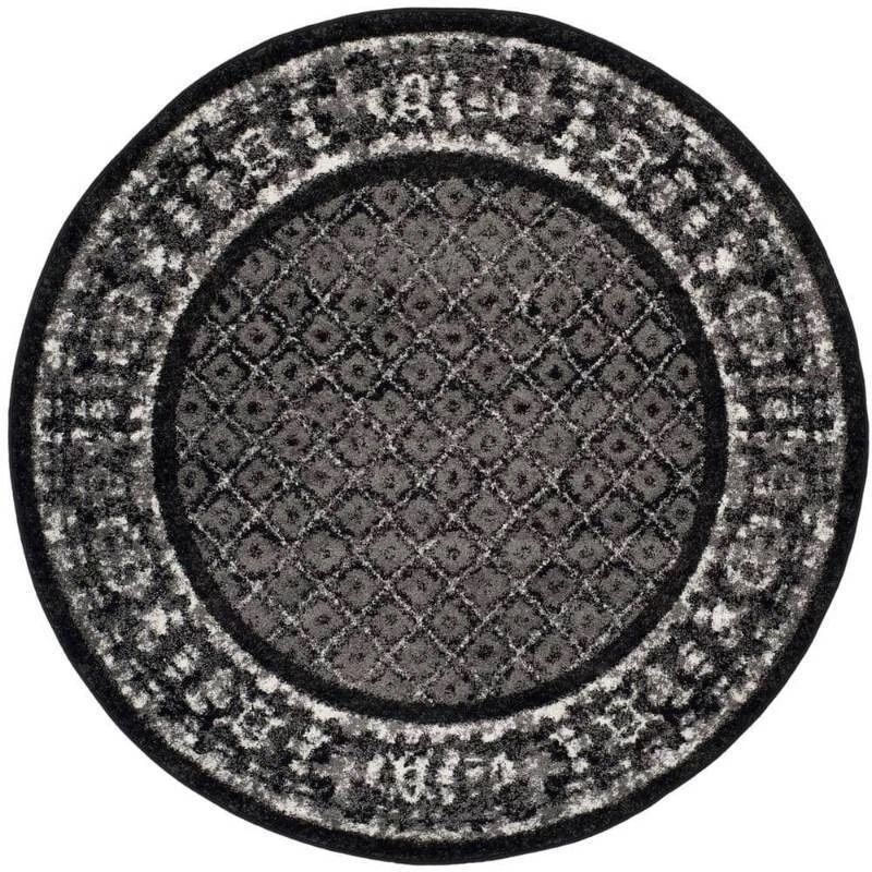 SAFAVIEH Adirondack Royston Geometric Area Rug Black/Silver 4 x 4 Round