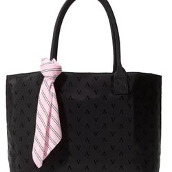 Victoria's Secret Black Tote Bag w/ Scarf, V Logo All over Print