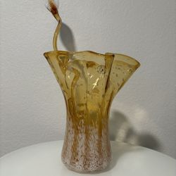 Handblown Amber Glass Vase + Glass Flower Stem
