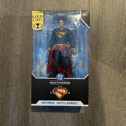 In Hand, Brand New, Never Opened Mcfarlane - DC Multiverse - 2025 Superman Movie - David Corenswet - Battle Damaged - Gold Label - 7” Action Figure