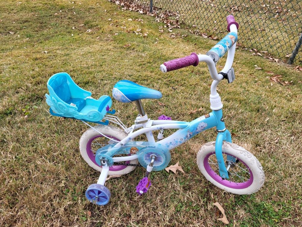 Disney Frozen 12 Inch Bike With Training Wheels And Baby Seat