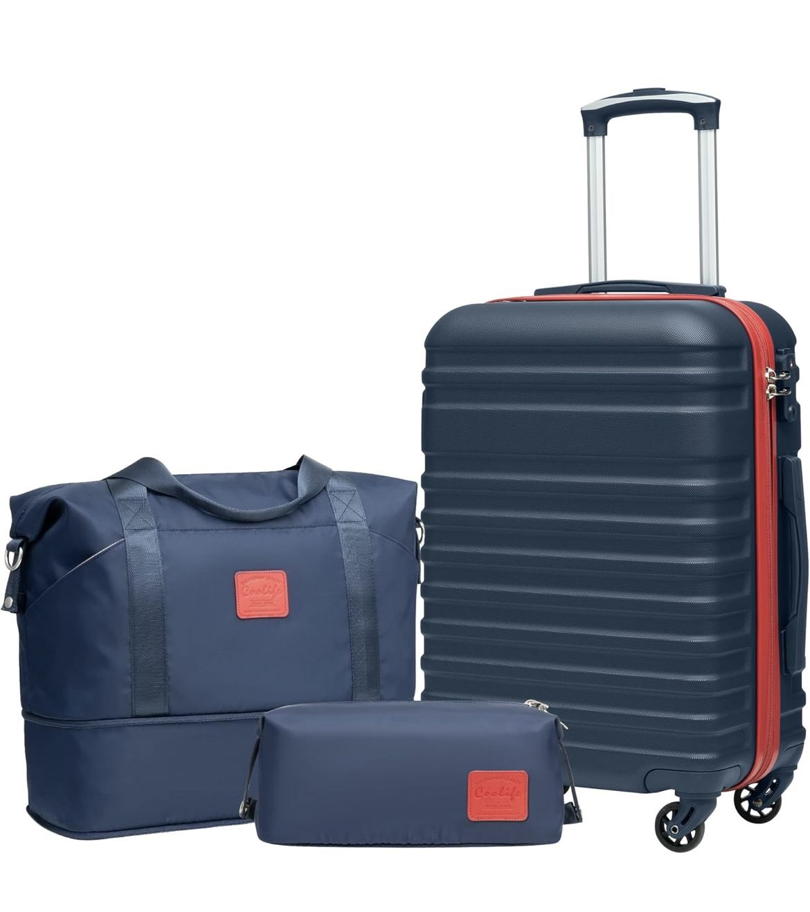 NEW Coolife Suitcase Set 3 Piece Luggage Set Carry On Hardside Luggage with TSA Lock Spinner Wheels (Navy+Red 3 piece set (DB/TB/20))