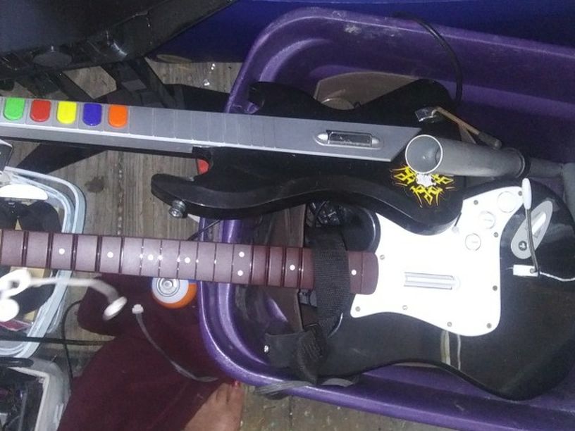 Playstation Drum Set 2 Guitars And A Console Plug Sold All Together