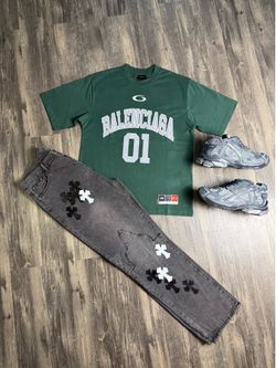 Balenciaga Sneakers, Shirt, and chrome heart jeans brand new with box