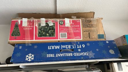 2 Christmas Trees One Green One White 
