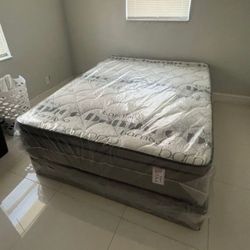 New queen pillowtop mattress + box spring