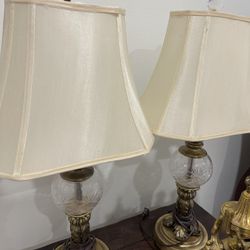 Pair of Vintage Brass & Cut Glass Table Lamps – Classic Elegance