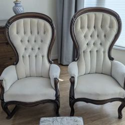 Pair of Vintage Tufted Upholstered Accent Chair / Rocking Chair