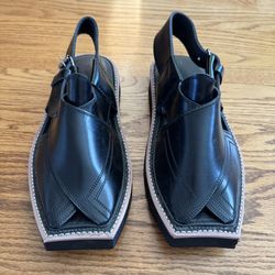 Mens Brown Norozi Handmade Kaptan Chappal with Double Sole - Real Cow Leather Brown Peshawari Sandal