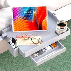 Brand New Bedside Shelf for Bed, Foldable Bunk Bed Shelf Clip On Nightstand Tray College Dorm Room Essential Table Caddy with Cup Holder (Gray)