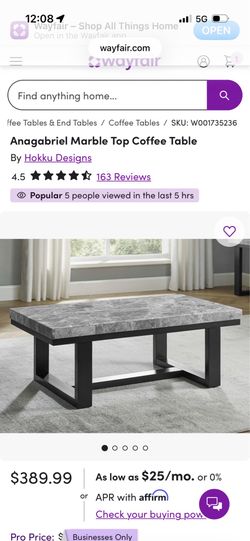 Marble top wood coffee table