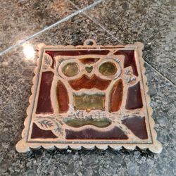 Vintage Counterpoint Stained Glass Owl Trivet 