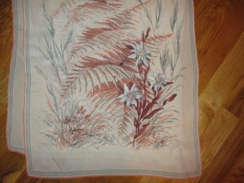 Coral Salmon Beige Floral Ferns 100% Silk Oblong Scarf