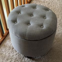 Round Gray Tufted Storage Ottoman