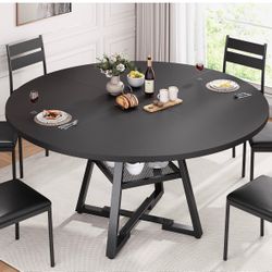 Jocoevol 51'' Round Dining Table,Kitchen Dining Room Circle Dinner Pedestal Table,Space Saving Wood Kitchen & Dining Room Furniture (Black, 51In)